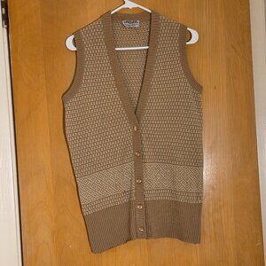 Vtg Jaeger Lambswool Button Down Vest Mens 36 Size S Tan Cream Grandpa Academia